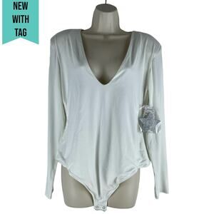 Good American Good Body Power Shoulder Bodysuit Ivory Size 5/ 2X